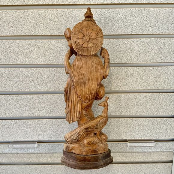 💥 Vtg Goddess Saraswati Sarasvati 💥Carved Wood Mid 20th C. ~ 16.5" Statue 💥 - Picture 7 of 13